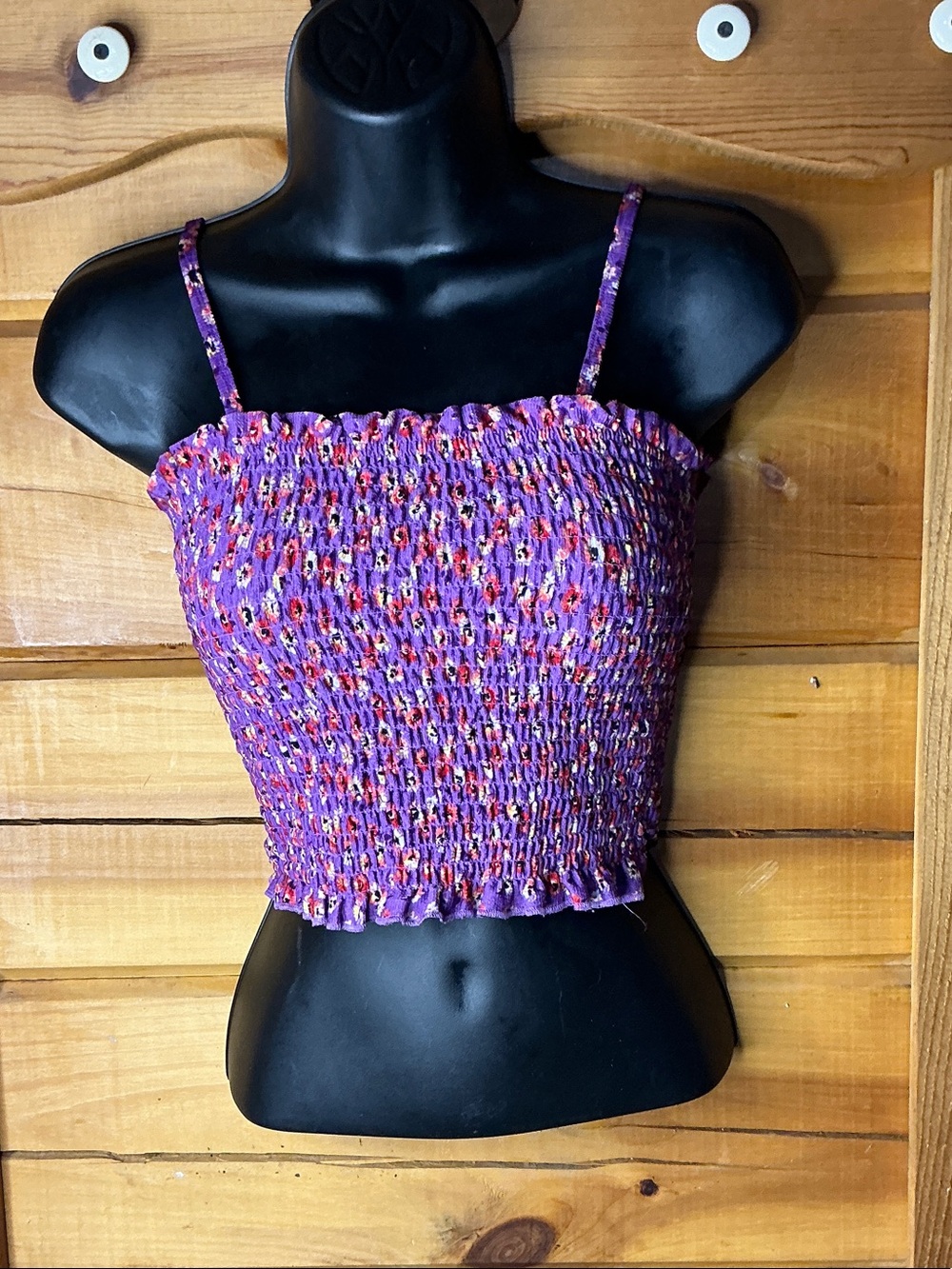 Women's Purple Smocked Spaghetti Strap Crop Top Size M